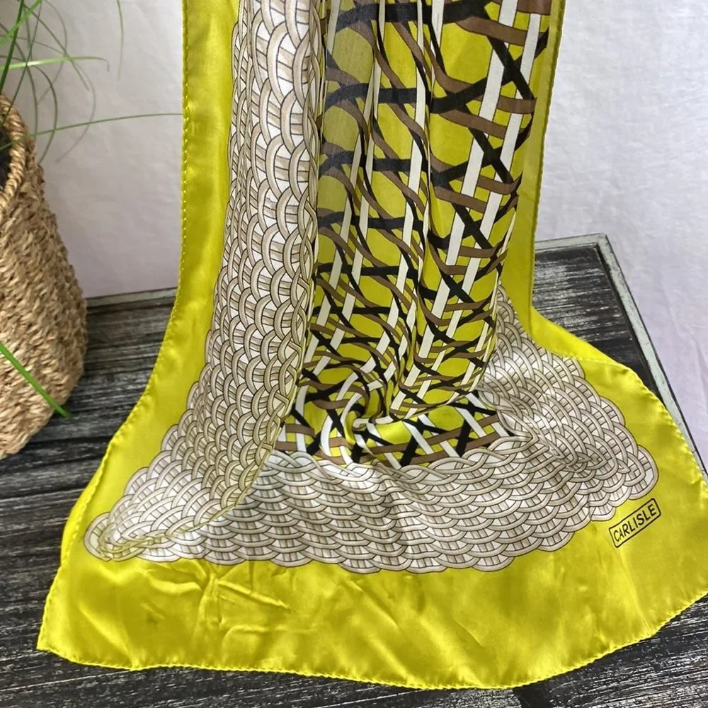 Carlisle 100% Silk Yellow Black Print Rectangular Women's Scarve Scarf